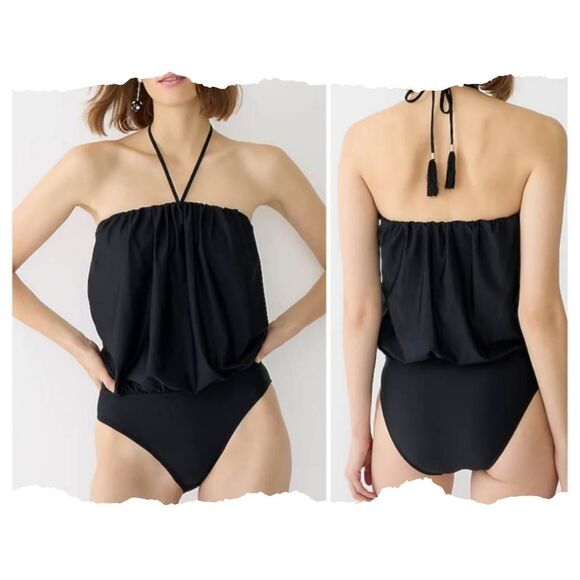 J. CREW RE-IMAGINED Blouson Tie Neck One Piece Swimsuit - Picture 1 of 4